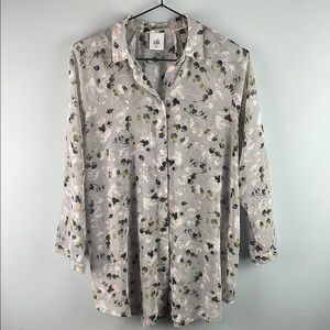Cabi Matinee Sheer Floral Button-Up Blouse - Gray Size XS